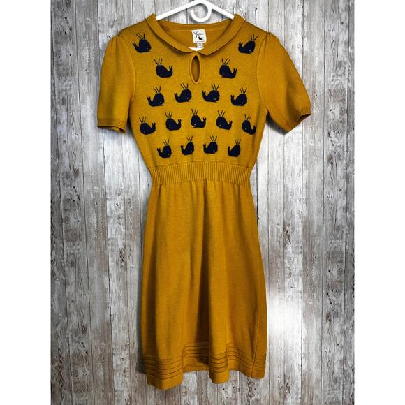 Yumi Knitwear Modcloth Sweater Dress size 6/8‎ Mustard Yellow Navy Whale coastal - Picture 1 of 8